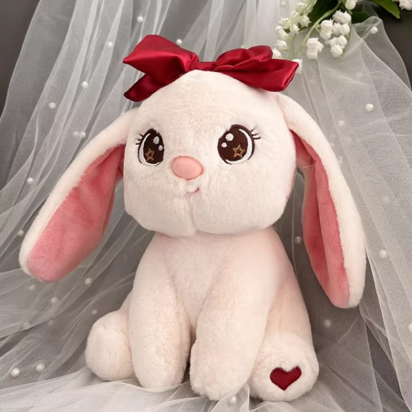 princess style bow bunny rabbit plushie | fluffy & soft stuffed animal plush toy for kids - 22 cm (random color)