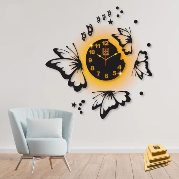 3d wall clock  and butterfly wooden wall clock  with light
