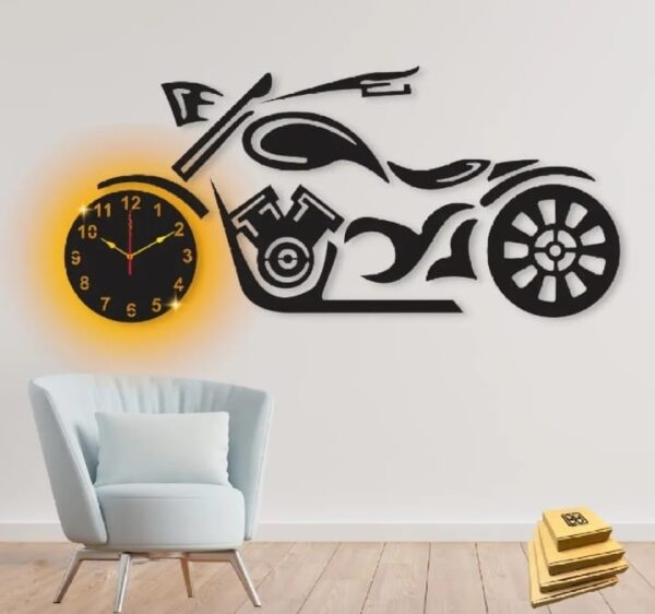 3d wall clock bike style wooden wall clock  with light
