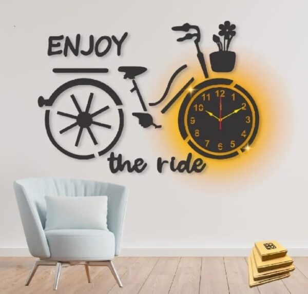 enjoy the ride  bicycle style wooden clock with light 3d wall clock