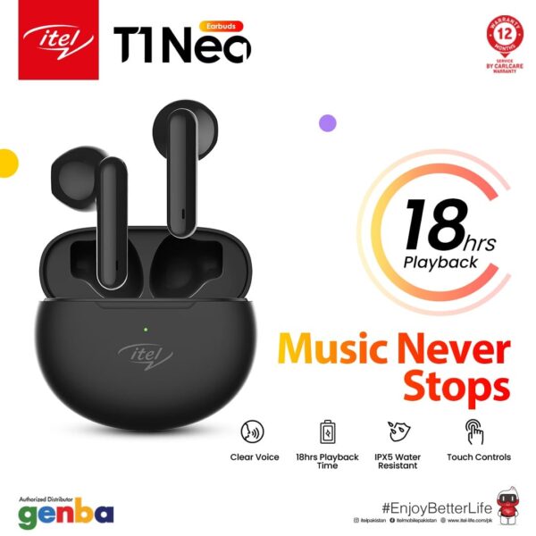 itel earbuds model t1 neo 18 hours playback - Image 2