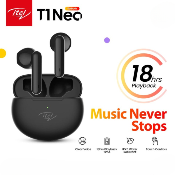 itel earbuds model t1 neo 18 hours playback