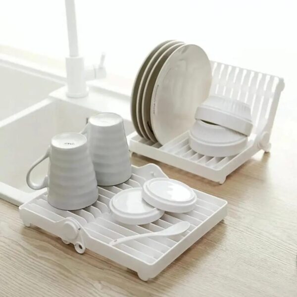 small kitchen foldable dish plate drying rack | multipurpose space saving storage organizer plastic rack (random color) - Image 6