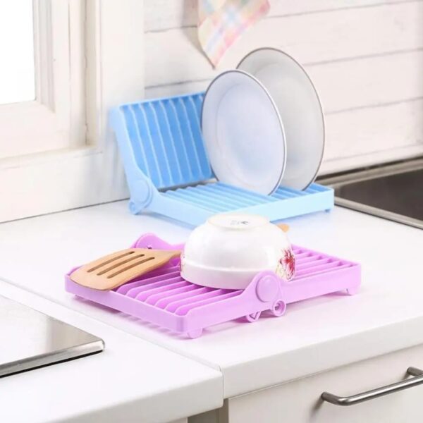 small kitchen foldable dish plate drying rack | multipurpose space saving storage organizer plastic rack (random color) - Image 5