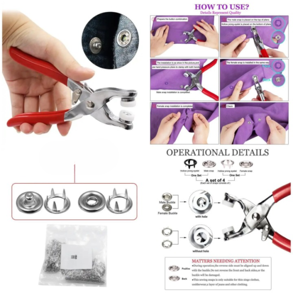 metal hand press tich button fixer machine metal good quality - 50 pcs button