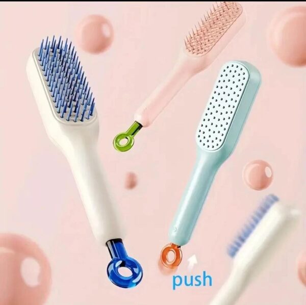 self cleaning magic hair brush, one-click cleaning telescopic hair comb –   (random color)