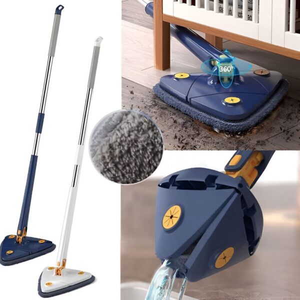 extendable triangle mop 360 twist squeeze window glass toilet bathroom floor household cleaning ceiling dusting (random color)