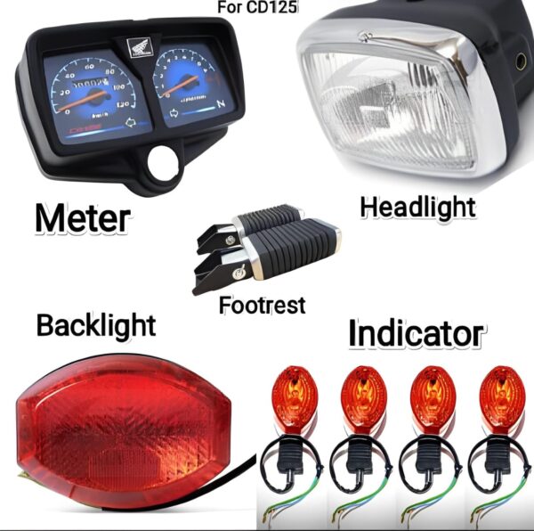 cd125 bike parts set (meter,headlight,backlight,indicators,footrest) for all motorcycle cd125