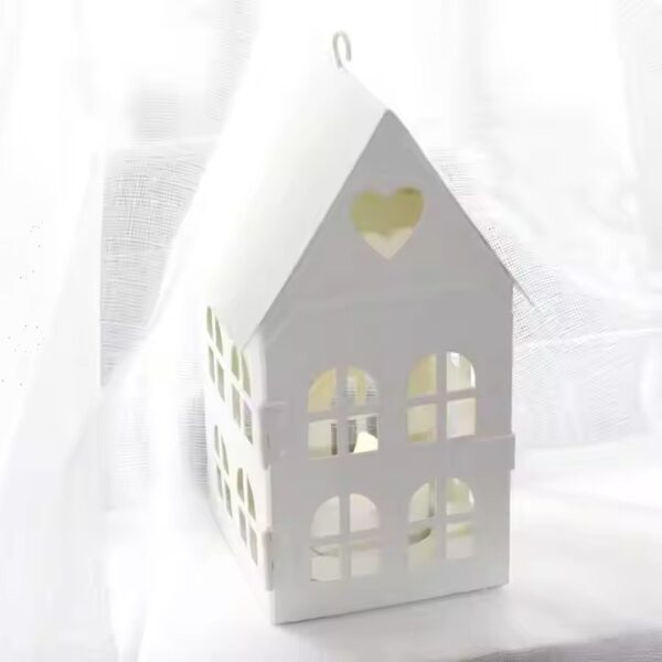 white house design tea light candle holder small home decorative vintage metal lantern with heart pattern - Image 2