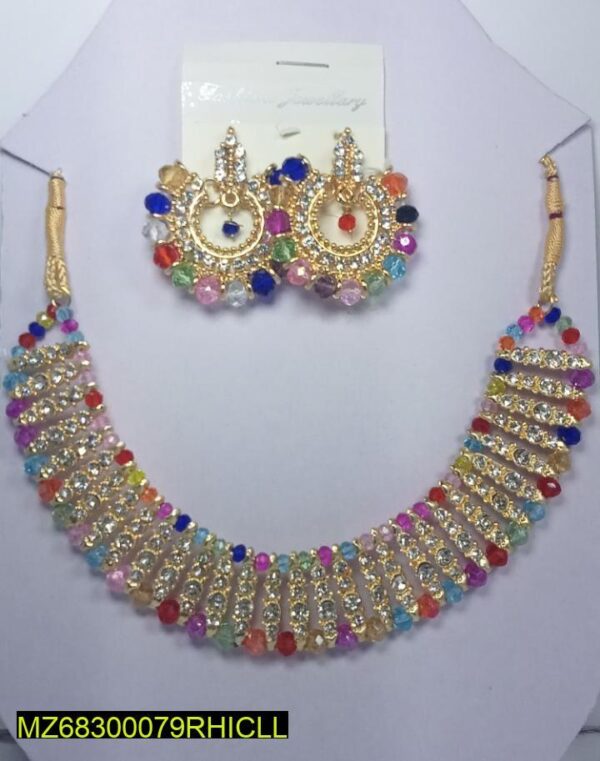 colorful chowker neckless and  crystal round earrings  jewellery set for girls, womans - Image 4