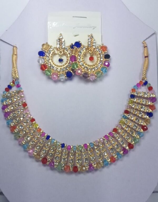 colorful chowker neckless and  crystal round earrings  jewellery set for girls, womans - Image 5