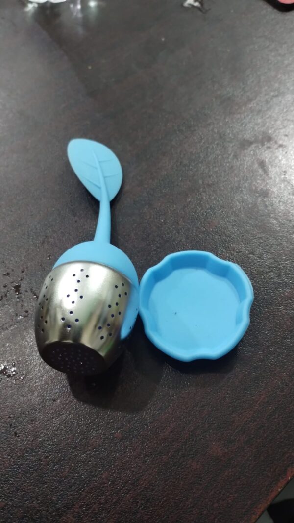 silicone tea infuser -  stainless steel strainer drip tray included  (random color) - Image 3