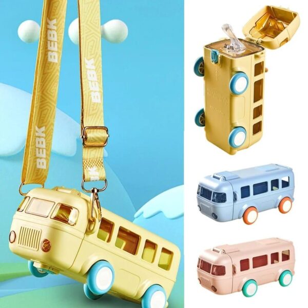 bus shape school water bottle with strap 500 ml (random color)