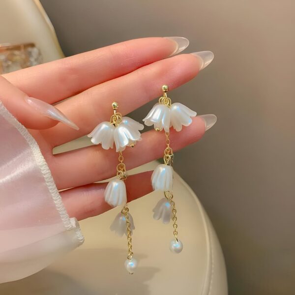 shein elegant pearl and flower drop earrings for women girls - Image 3