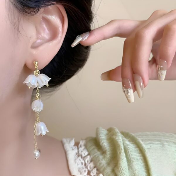 shein elegant pearl and flower drop earrings for women girls