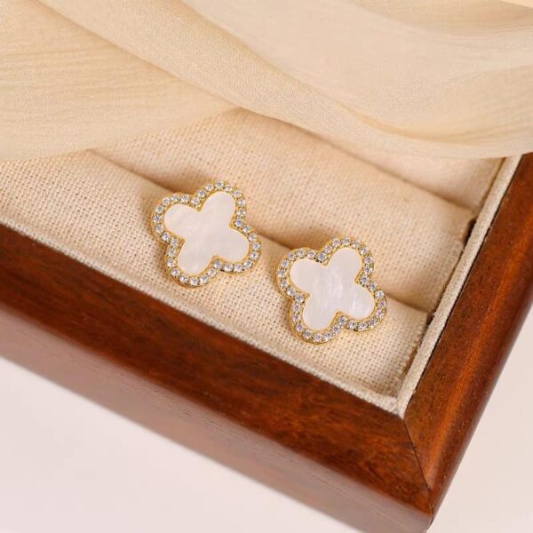 stainless steel  flower  zircon studs earrings - Image 2