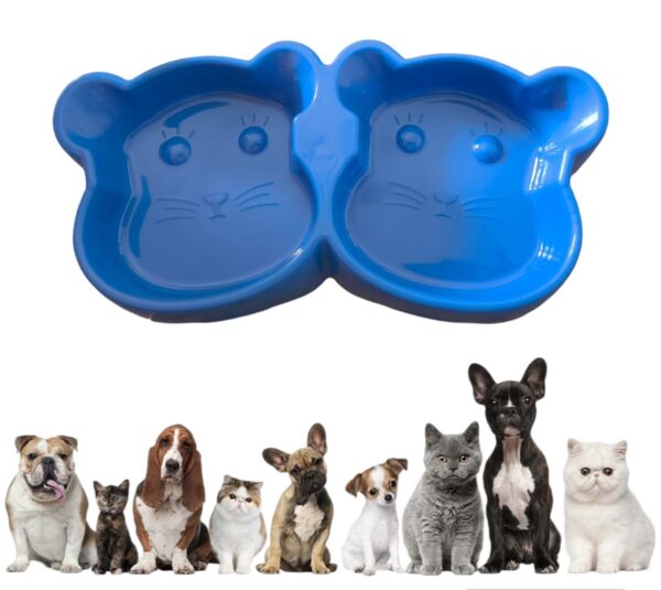 cat shaped double food bowl pet plastic food bowl (random color)