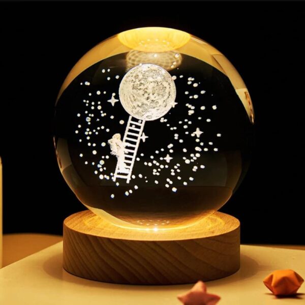 crystal glass ball night light wooden led display base stand