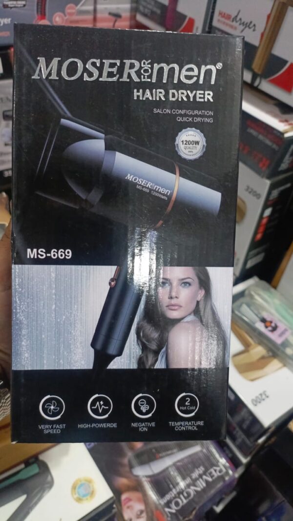 mosermen 1200w hair dryer | fast drying, stylish design for men and women hot and cold ms-669 - Image 3