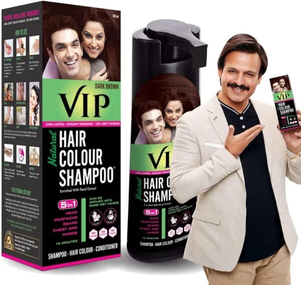 vip hair colour shampoo for men and women, 180ml,