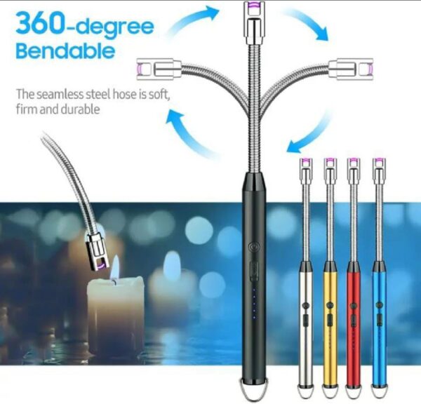 arc lighter with usb charging | flameless windproof | led battery display | safety switch | rotate 360 degrees (random colors)