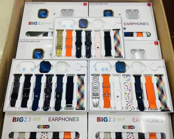 i20 ultra max suit smart watch 10 in 1 box 2.3inch large screen with 7 multi mix straps with airpords 2 - Image 4