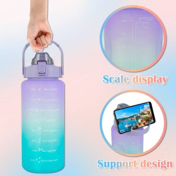 3 pack water bottles with  2l large bottle 700mlportable bottle and 300ml mini bottle motivational (random color) - Image 9
