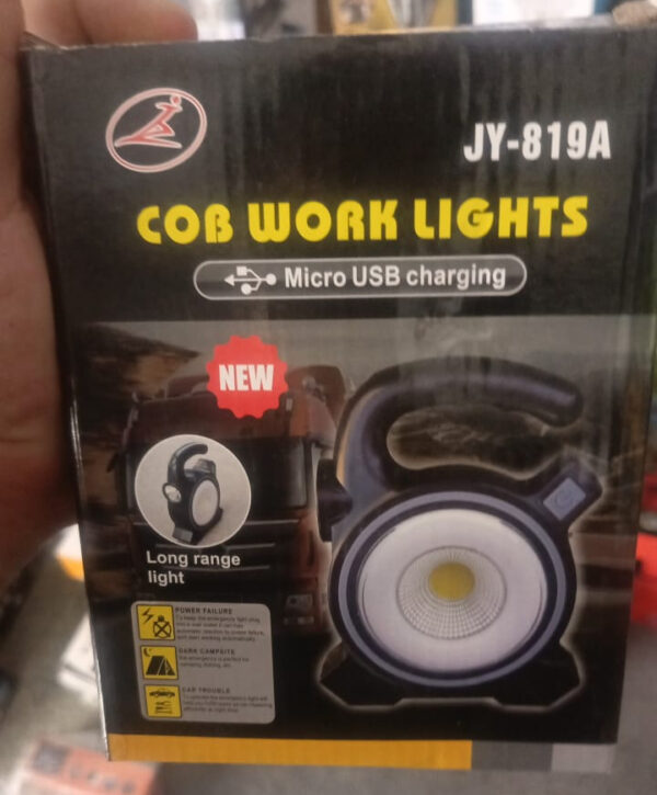 jy-819a 10w solar rechargeable white light cob led work light, handheld camping lamp with solar panel - Image 2