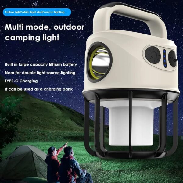 portable camping lights with 4 lighting modes, torch mode, usb rechargeable camping hiking lantern with hook, waterproof tent light