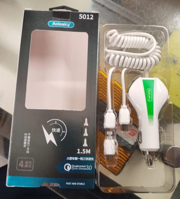 aolike 5012 car phone charger  usb fast charge one drag 3in1 universal car charger - Image 3