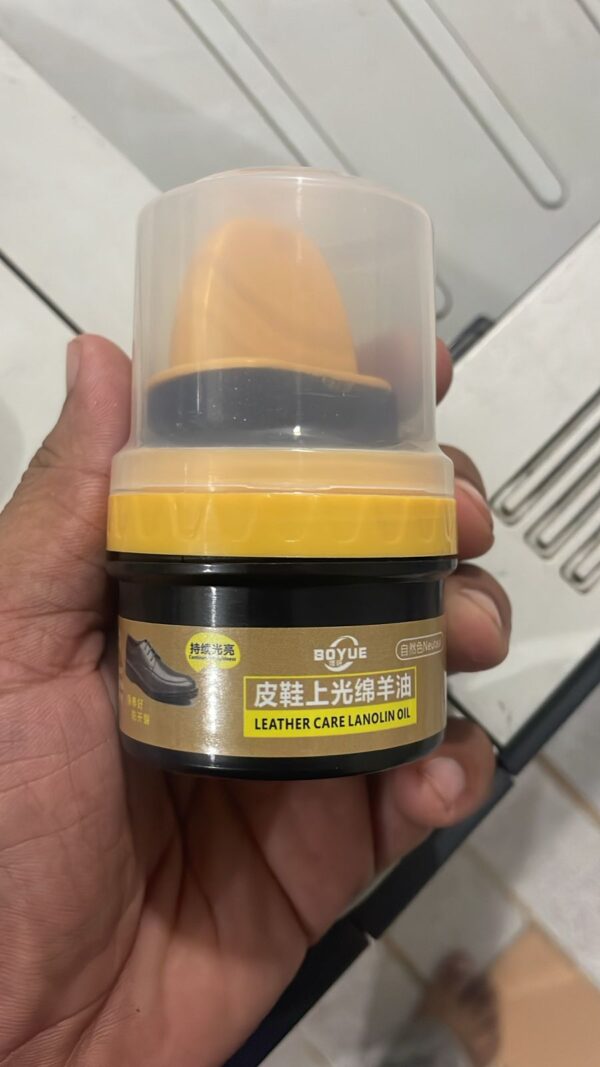black leather shoe polish cream with sponge - Image 5