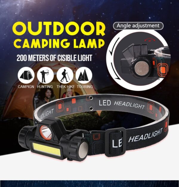rechargeable ip65 waterproof headlight with cob flashlight