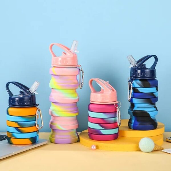 expandable silicone sipper water bottle for sports, trekking, cycling, gym, school water bottle with snap hook 500 ml (random color) - Image 4