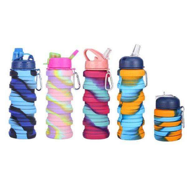 expandable silicone sipper water bottle for sports, trekking, cycling, gym, school water bottle with snap hook 500 ml (random color) - Image 3