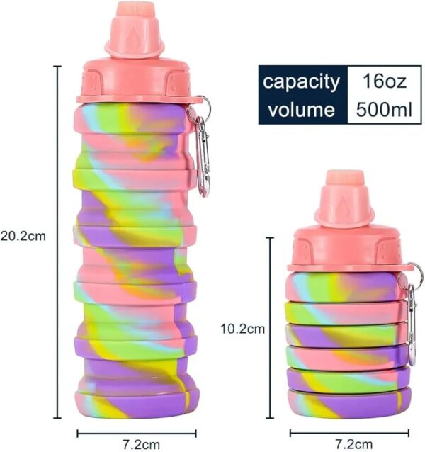 expandable silicone sipper water bottle for sports, trekking, cycling, gym, school water bottle with snap hook 500 ml (random color) - Image 7