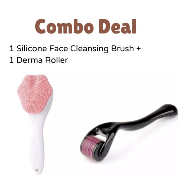combo deal 1 silicone face cleansing brush + 1 derma roller