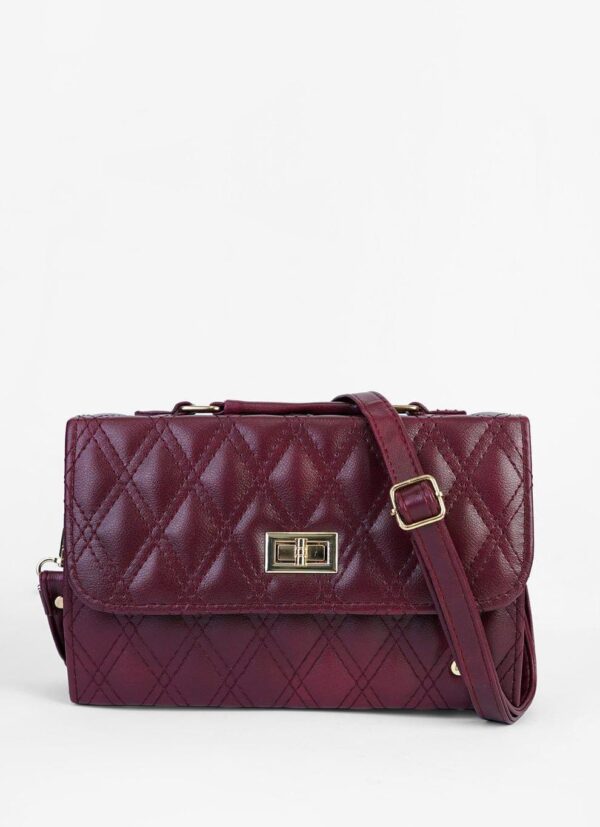 women's pu leather embroidered shoulder bag (maroon) - Image 7