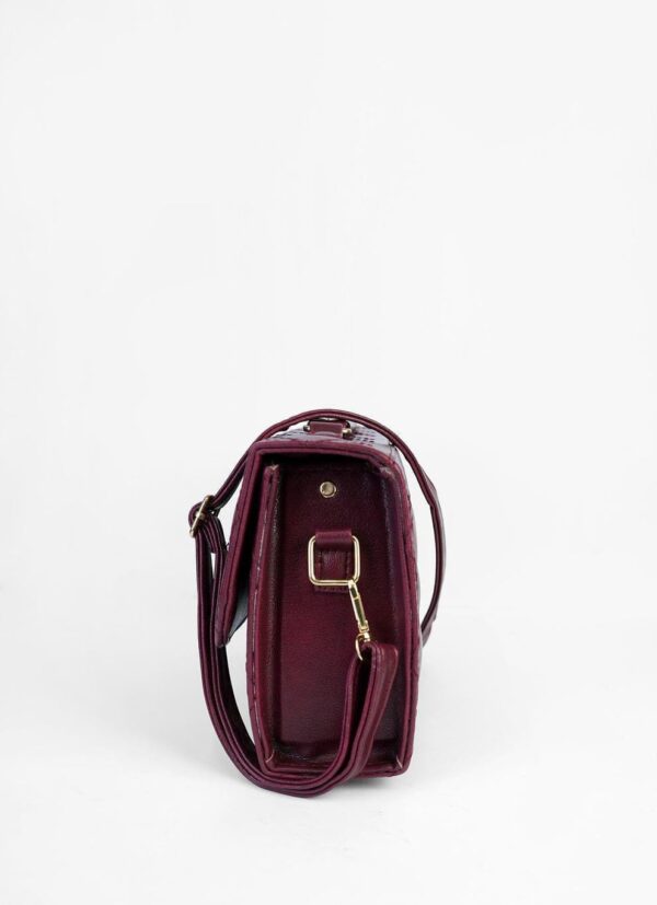 women's pu leather embroidered shoulder bag (maroon) - Image 5
