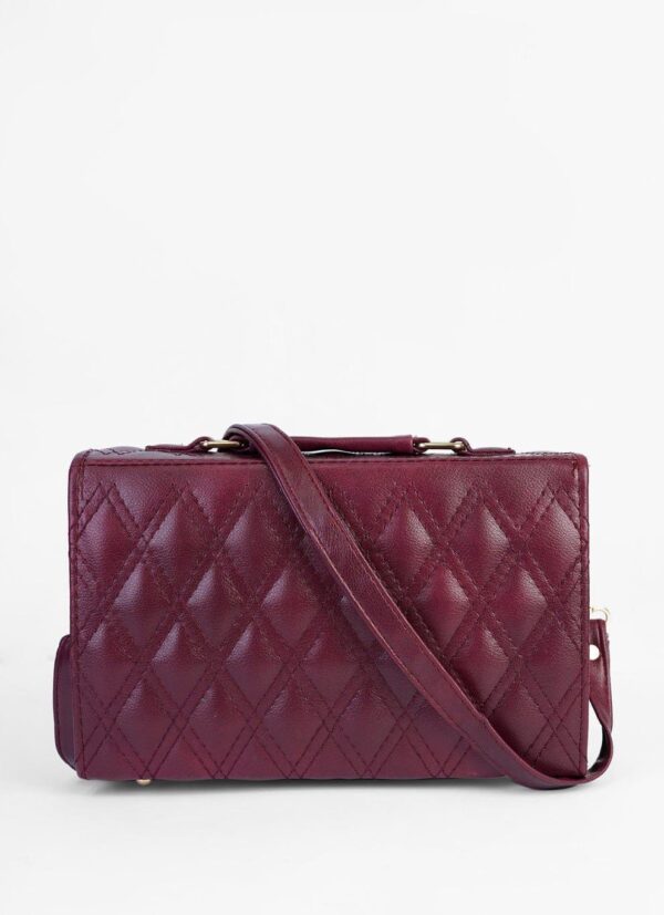 women's pu leather embroidered shoulder bag (maroon) - Image 4