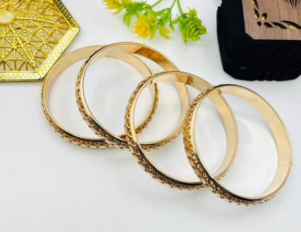 golden elegant bangles 2 pcs set | traditional indian jewelry with intricate design | premium gold finish bangles for women and girls - Image 2