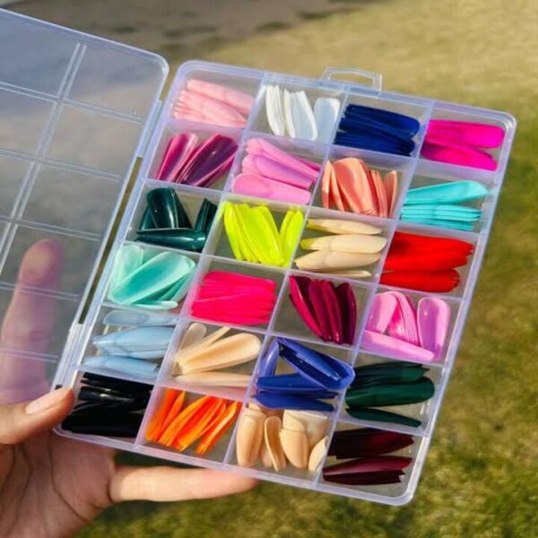 576 pcs nails with box ,reusable artificial nails, 24 different colours, beautiful fake nails american nail for girls women without glow (random color) - Image 2