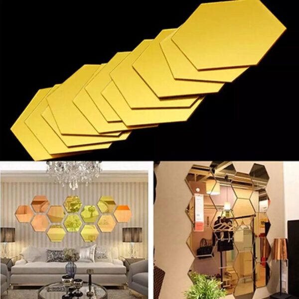 (pack of 12)  3d acrylic hexagon simple mirror-surface geometric diy art mural for home decoration wall - Image 3