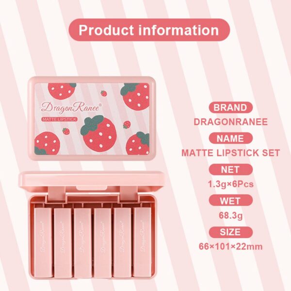 6 pcs dragon ranee matte lipstick set, pack of 6 - Image 4