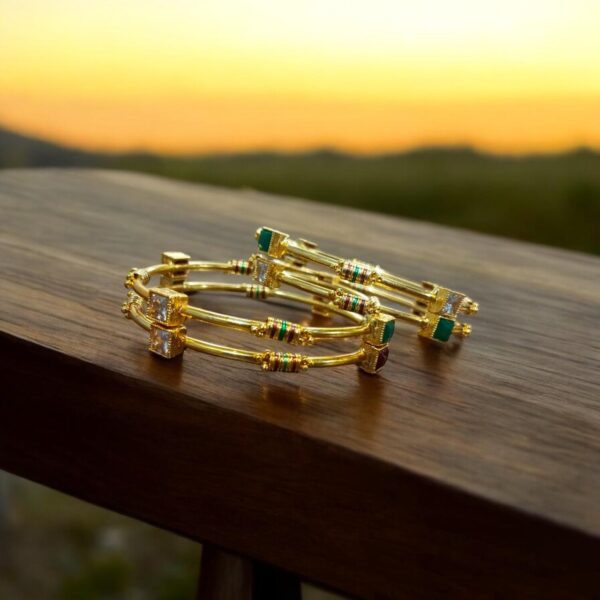 indian gold plated ad zircon minakari banlges for womens - Image 2