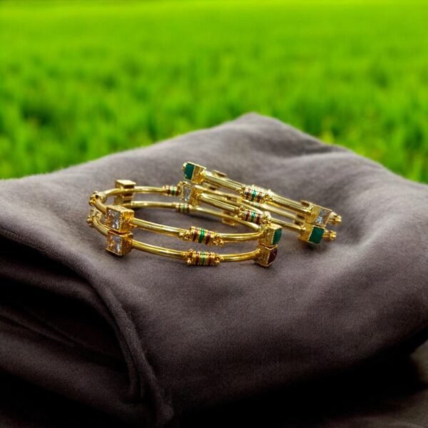 indian gold plated ad zircon minakari banlges for womens - Image 17