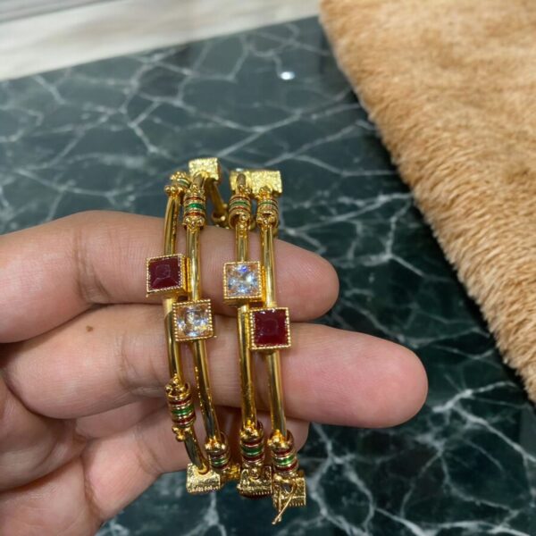 indian gold plated ad zircon minakari banlges for womens - Image 12