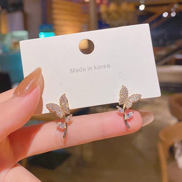 golden butterfly flower style zircon studs  for women girls - Image 3