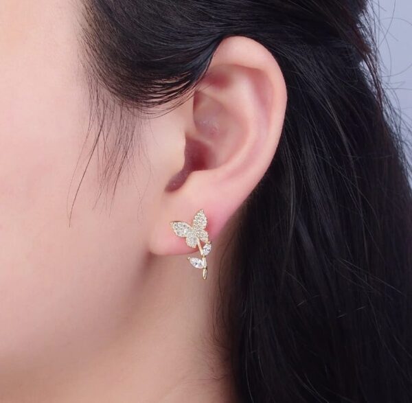 golden butterfly flower style zircon studs  for women girls - Image 2