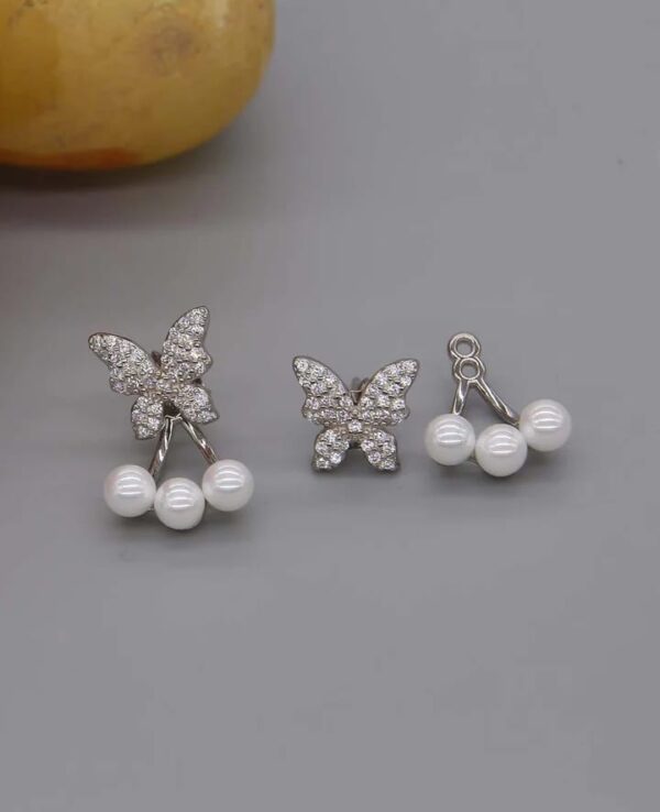 butterfly pearl korean  earrings for girls - Image 2