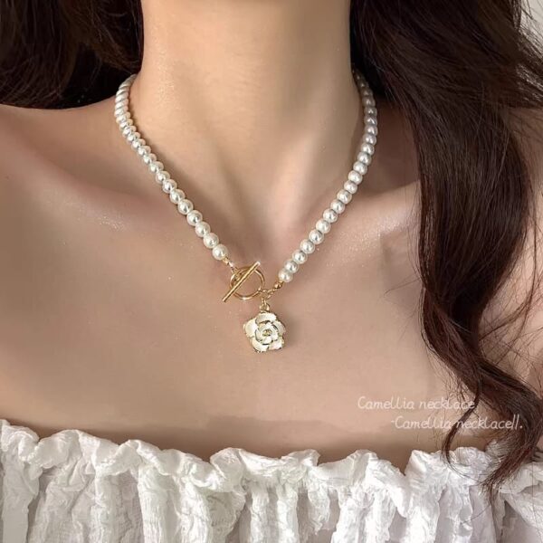 elegant korean camellia pendant light luxury niche pearl for girls - Image 4